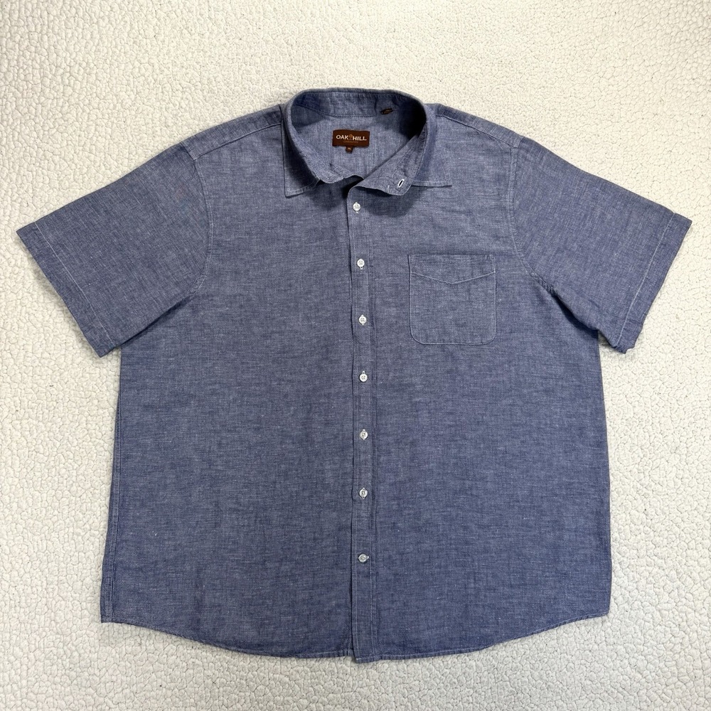 Oak Hill Linen‎ Blend Button Up Shirt Men's 1XL Minimalist Coastal Casual Beach
